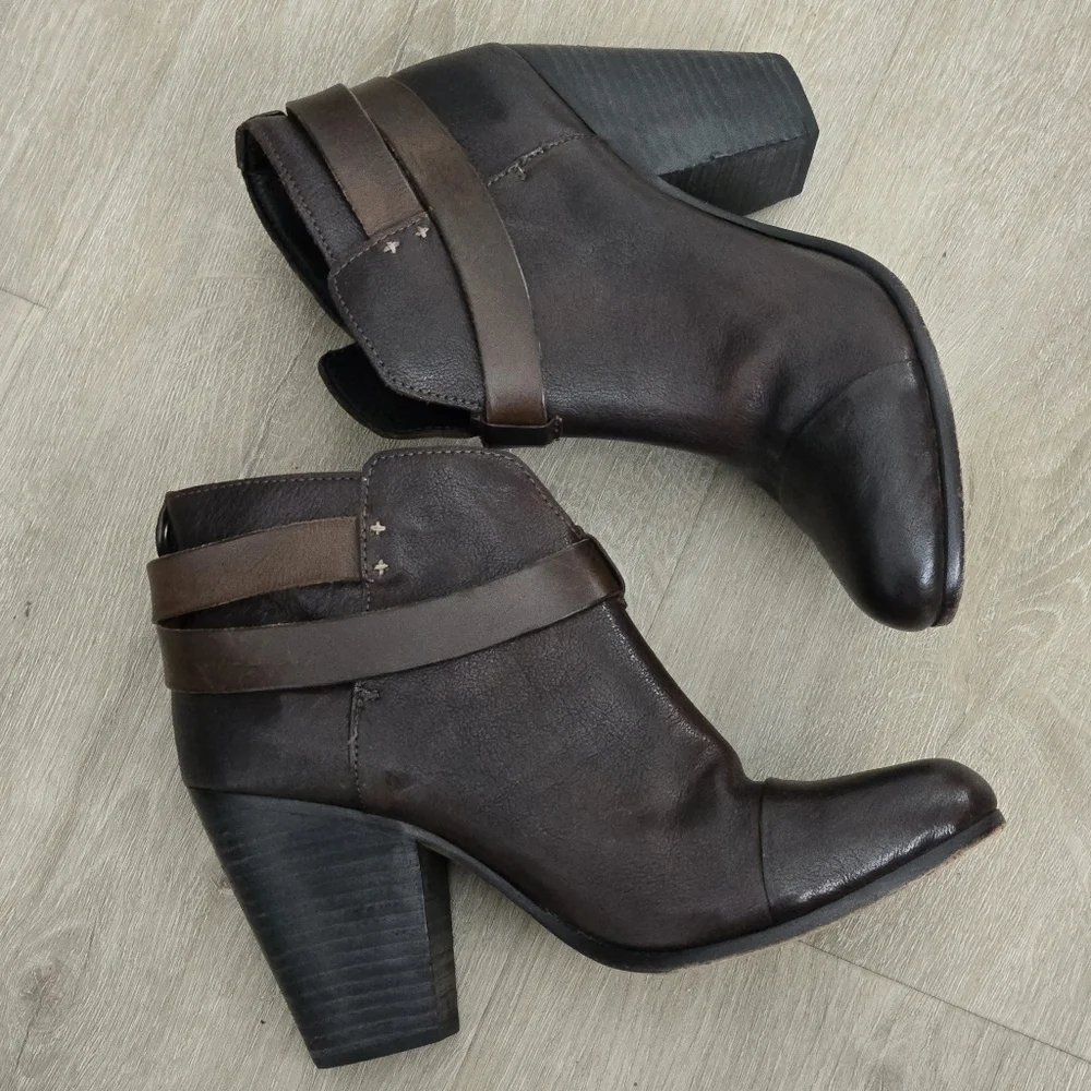 Rag & Bone Harrow Dark Brown Leather Ankle Boots Size 40 EU 9 US